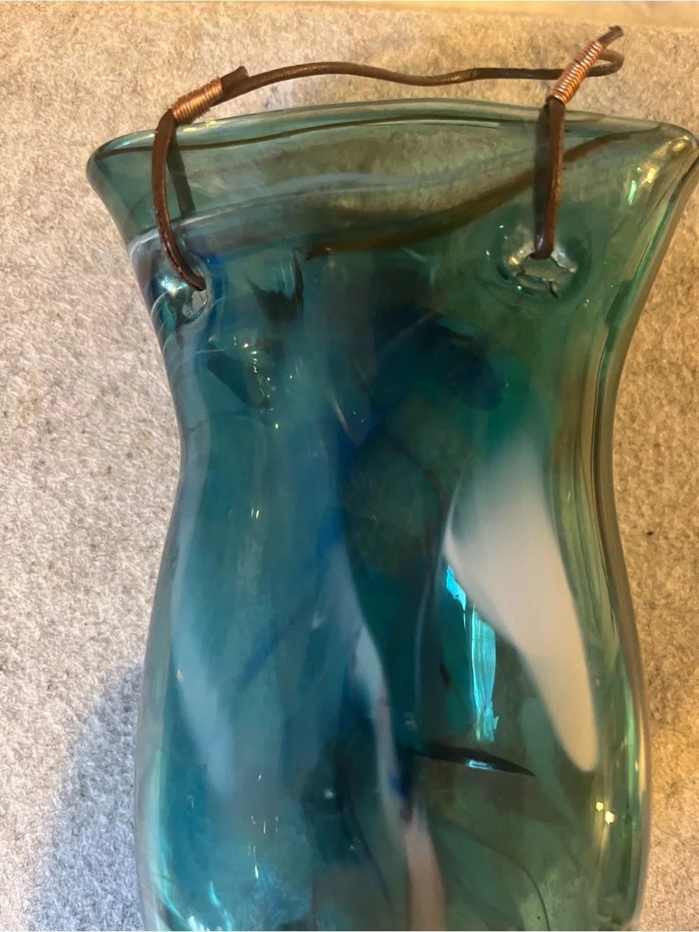 Firewind Art Glass by Jim Miller Blue Swirl Wall Pocket Vase